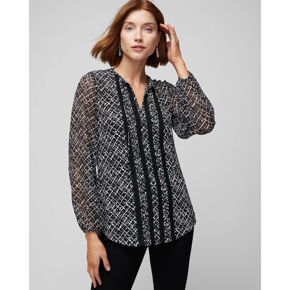 White House Black Market Womens Small Black White Long Sleeve Matte Jersey Tunic